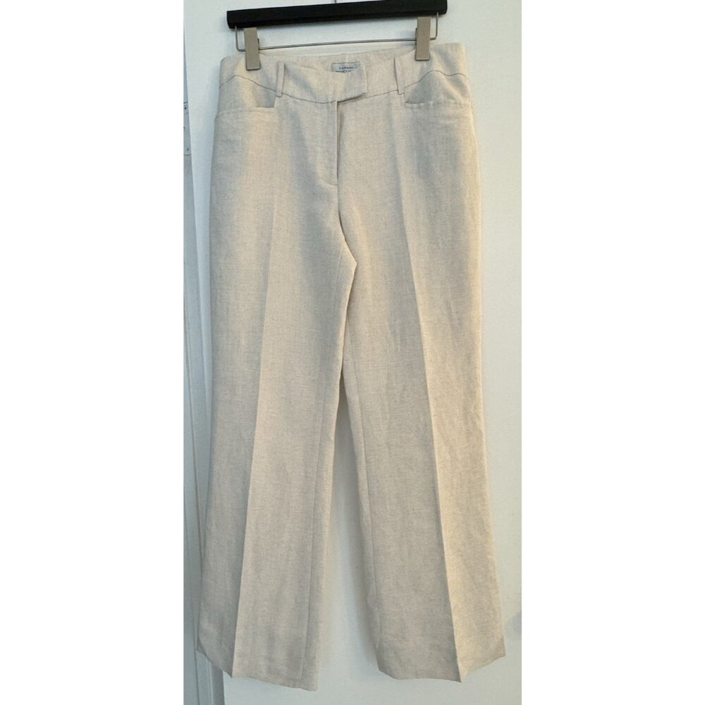 Tahari Levine Jordan Women Flax Tan Linen Blend Wide Leg 10 Wide Leg Flare Pants